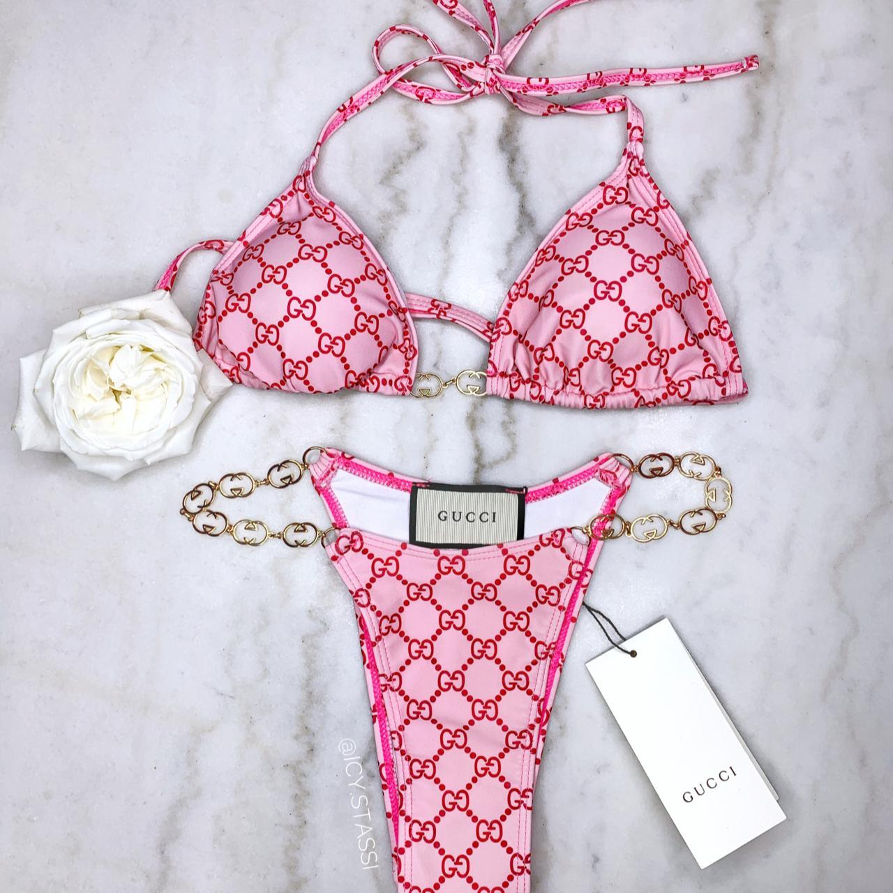 Pink Gücci Monogram Bikini - Depop