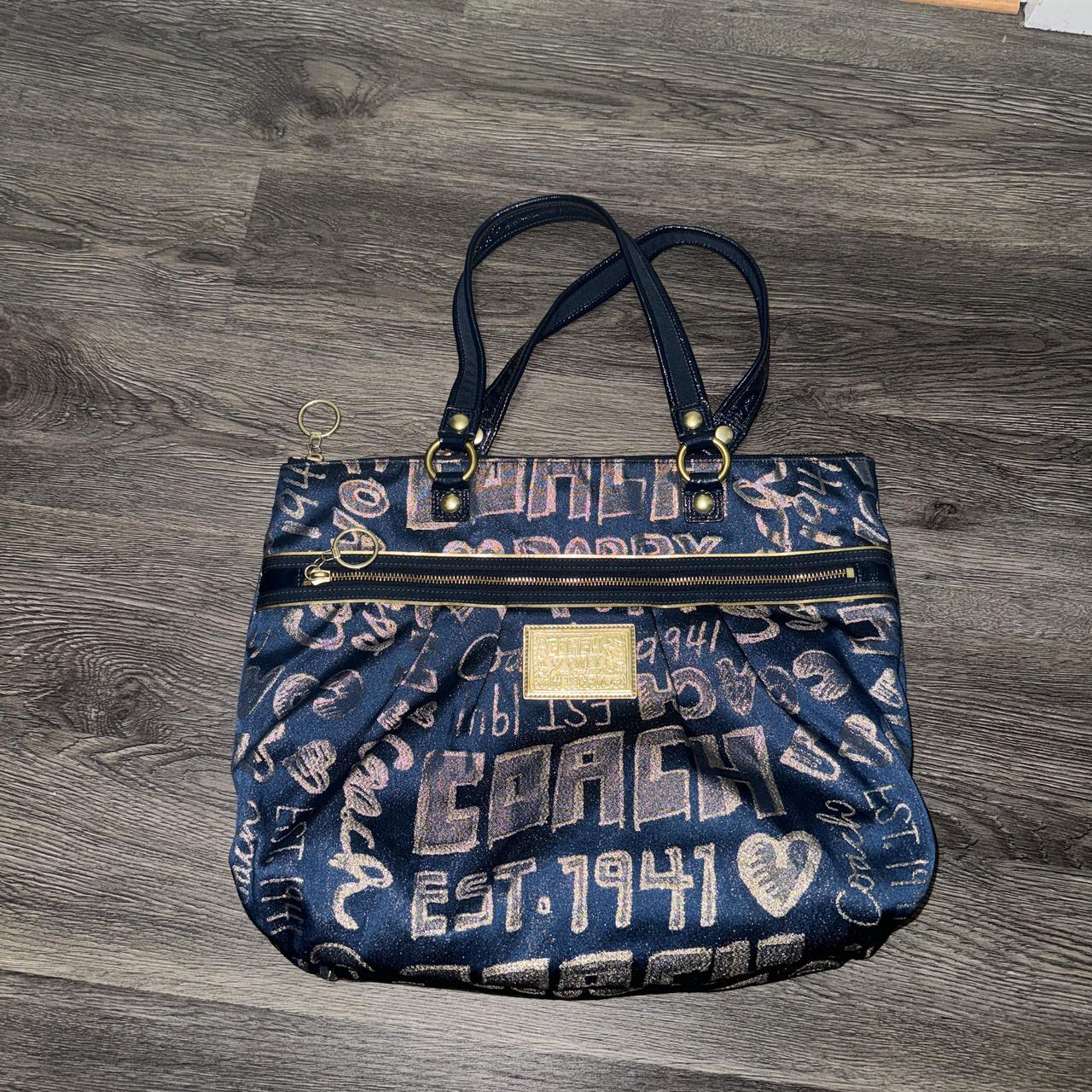 Coach offers poppy graffiti blue cashmere scarf