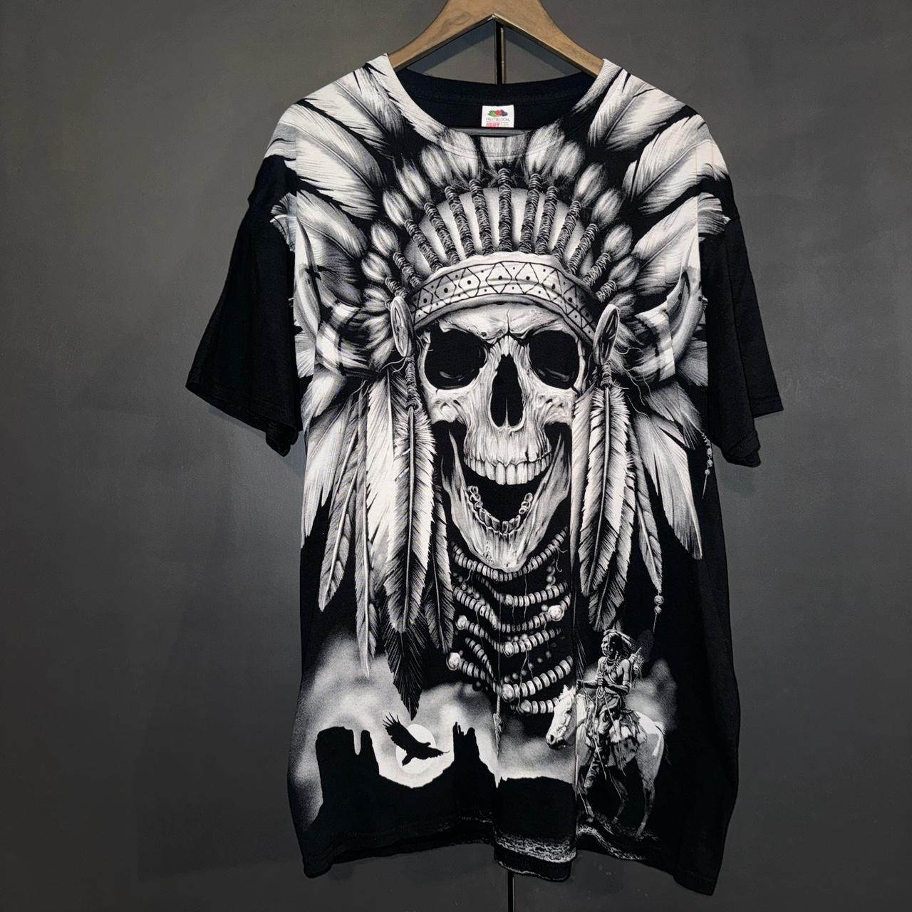 Vintage Y2K AOP Skull Indian Skater Big Print Tee | Depop