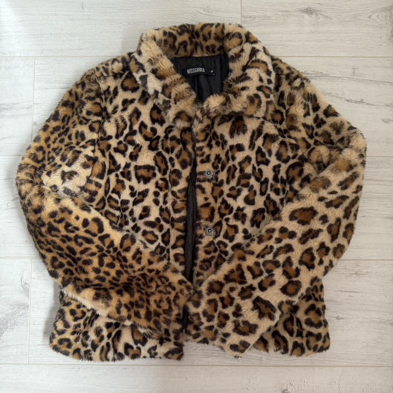 Missguided faux fur leopard print coat size 8 worn