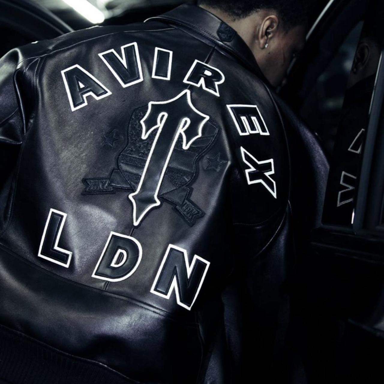 Trapstar Avirex Collaboration Black Leather Jacket... Depop
