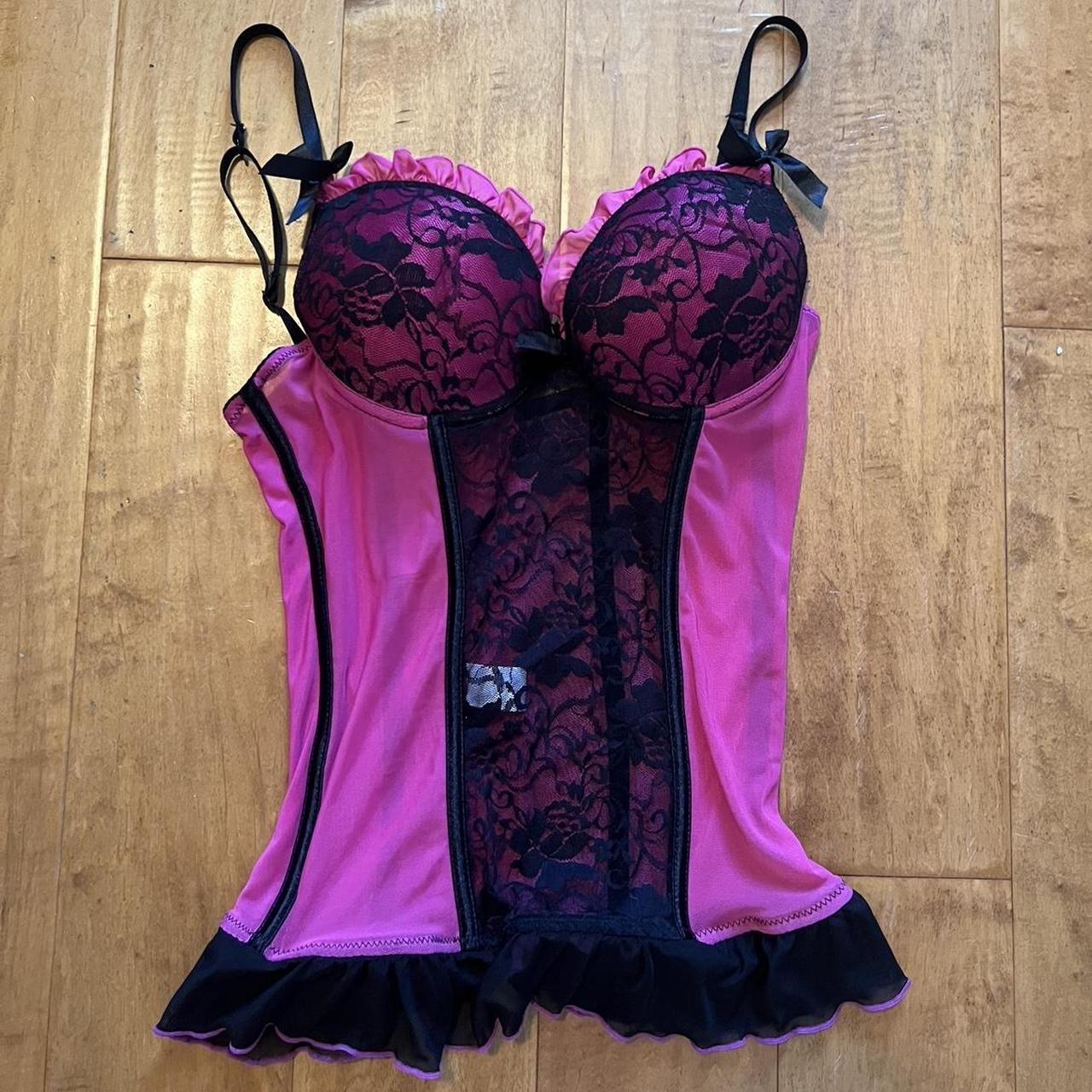 NWOT Beautiful Light Pink and Black Lace Corset SO - Depop