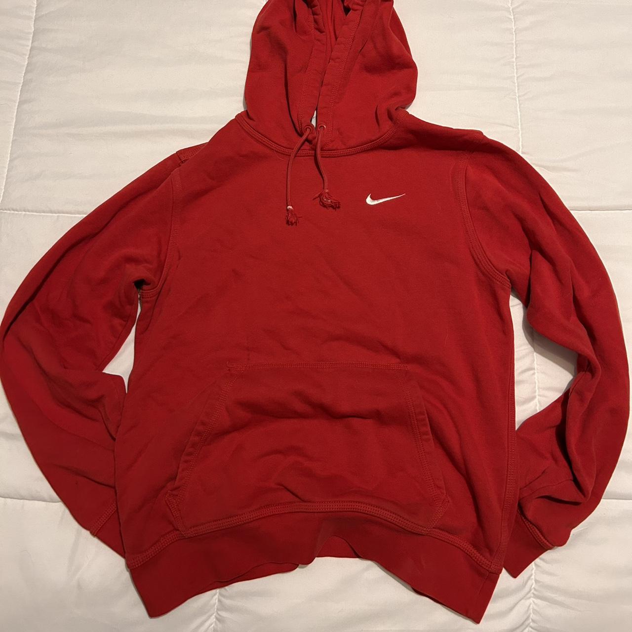 Vintage Nike red hoodie with white swoosh Depop