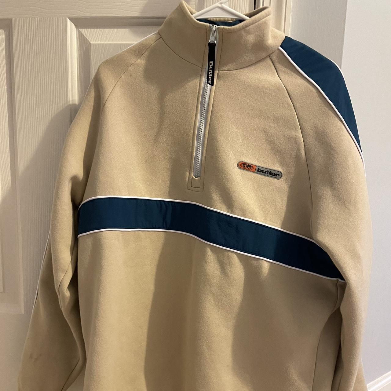 Butter Goods Men's Cream and Blue Jumper | Depop