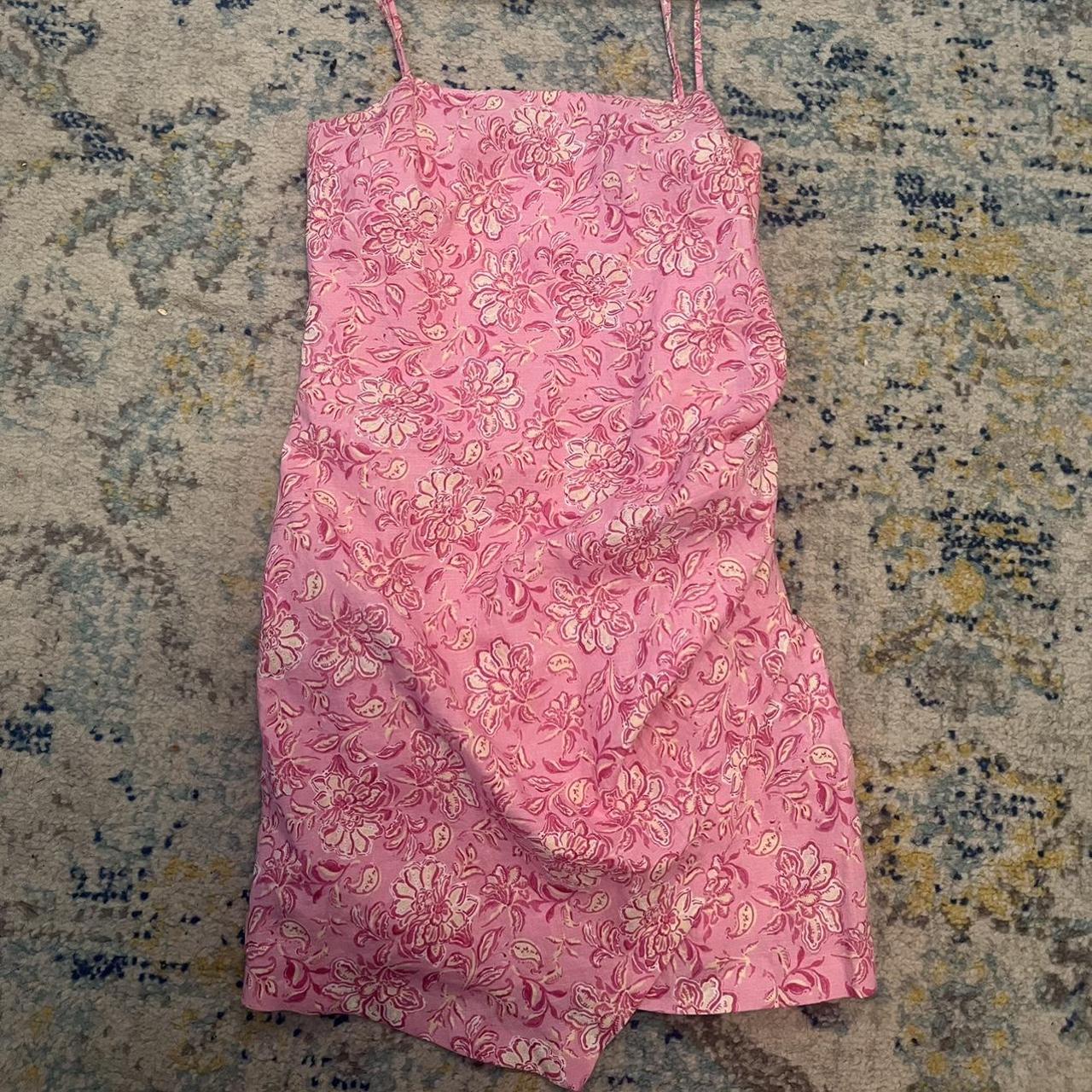 Zara Women's Pink and White Dress | Depop