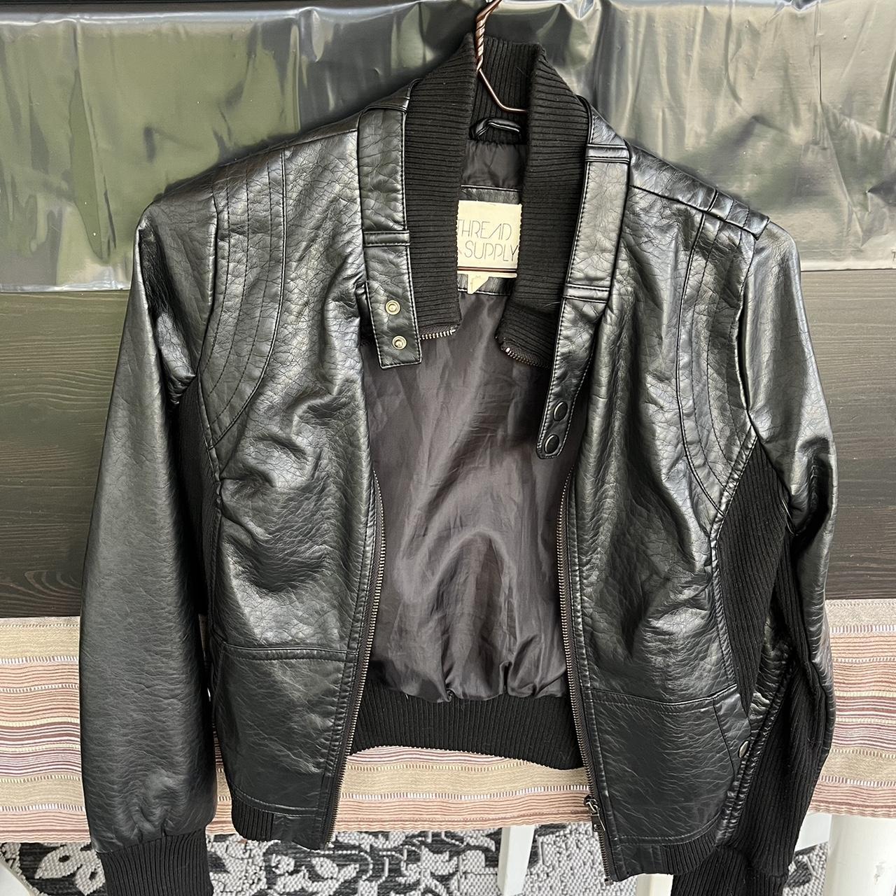 thread supply faux leather moto jacket size... - Depop