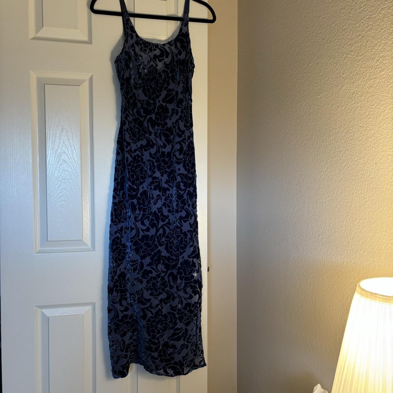 Gorgeous blue maxi dress with velvet patterns and... - Depop