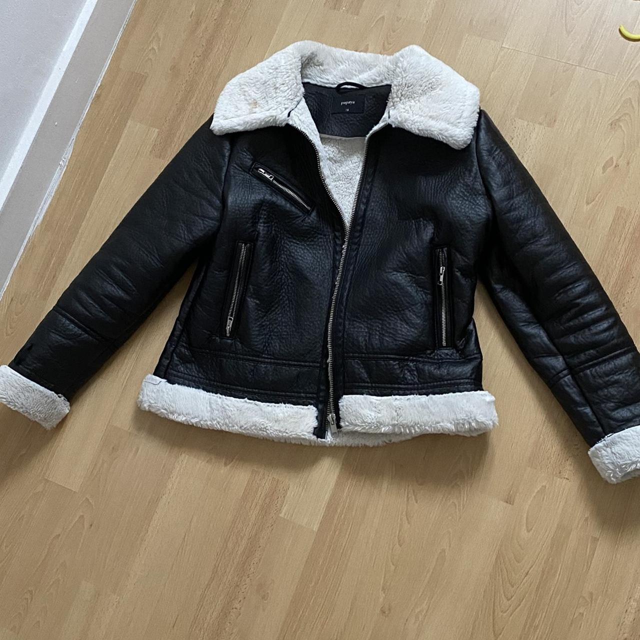 Leather jacket coat size M - Depop