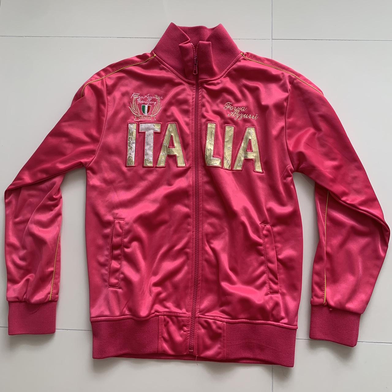 hot pink ITALIA racer type jacket size small letters... Depop