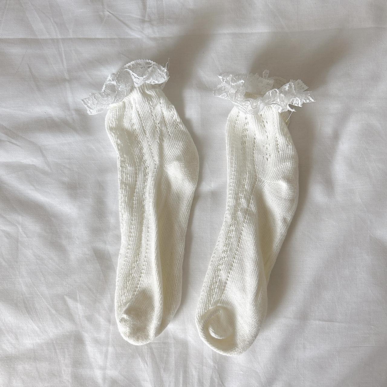 white frilly lace socks from YesStyle -gently... - Depop