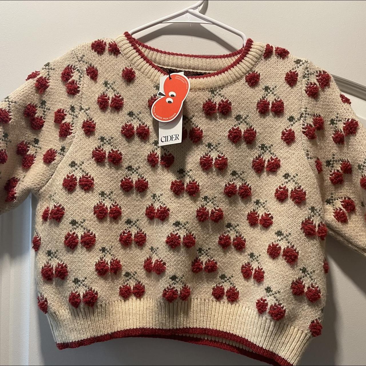 Cider Women's Cream and Red Jumper Depop