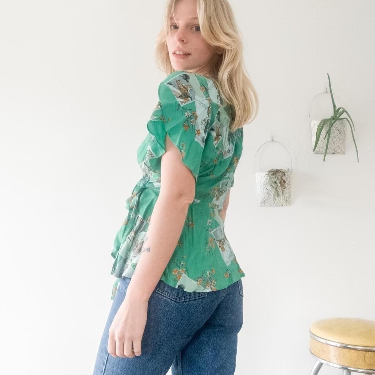 Emerald Green Wrap Blouse With Floral Post Card Depop   P0 