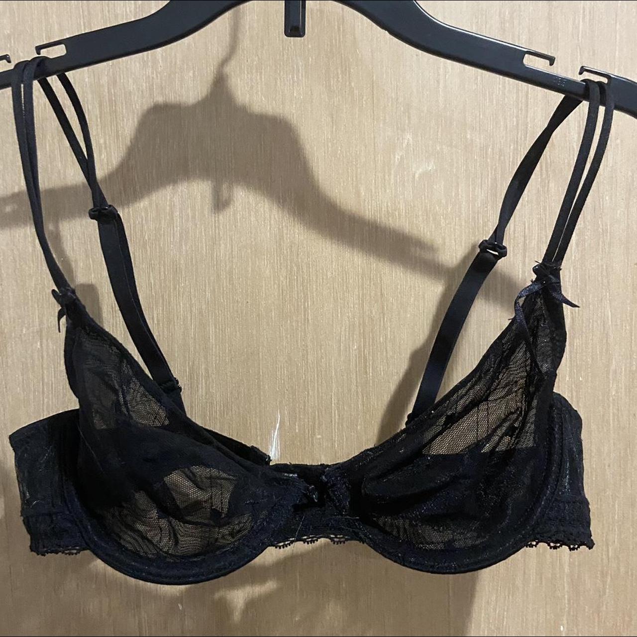 Black Mesh Bra -size 34A -cups are mesh with design... - Depop