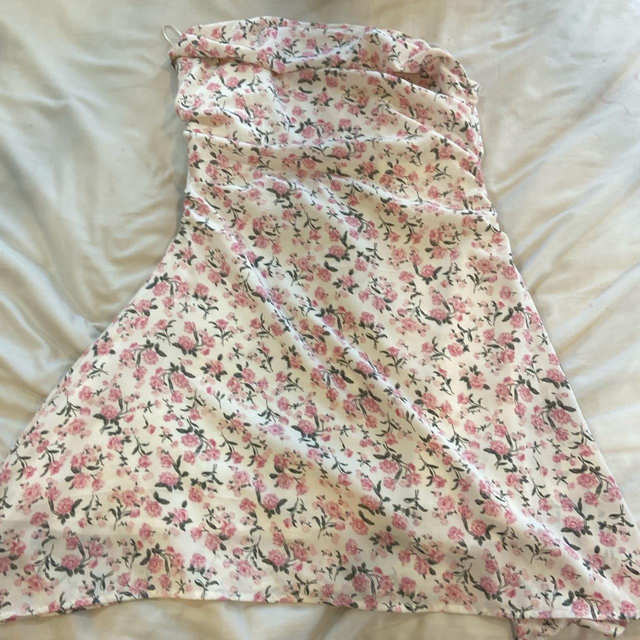Pink floral corset dress. Size large. - Depop
