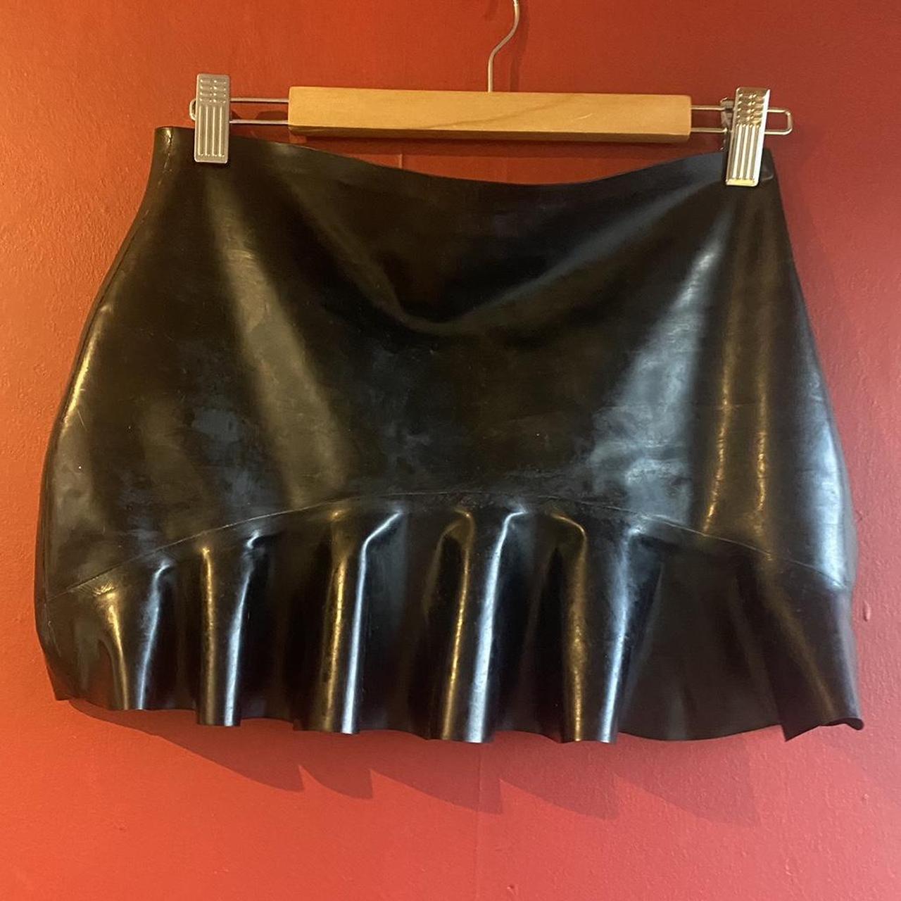 Black latex mini skirt 👙 Only worn once 👍 Custom... - Depop