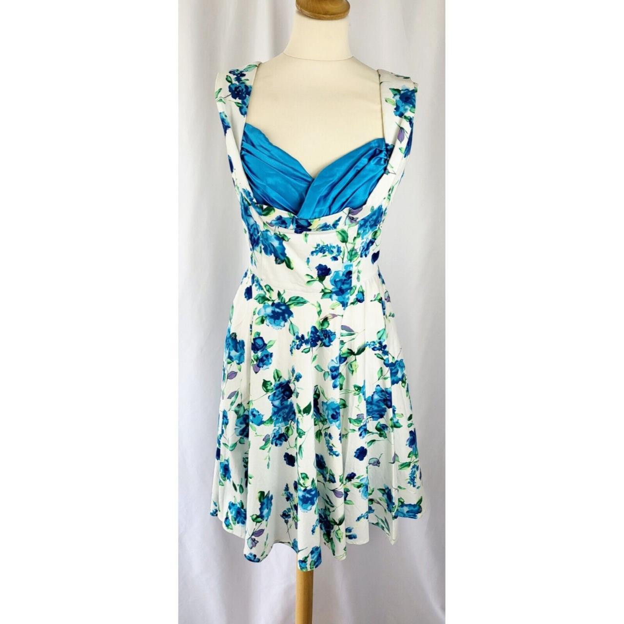 Blue Floral 50's Vintage Retro Dress Size M UK... - Depop