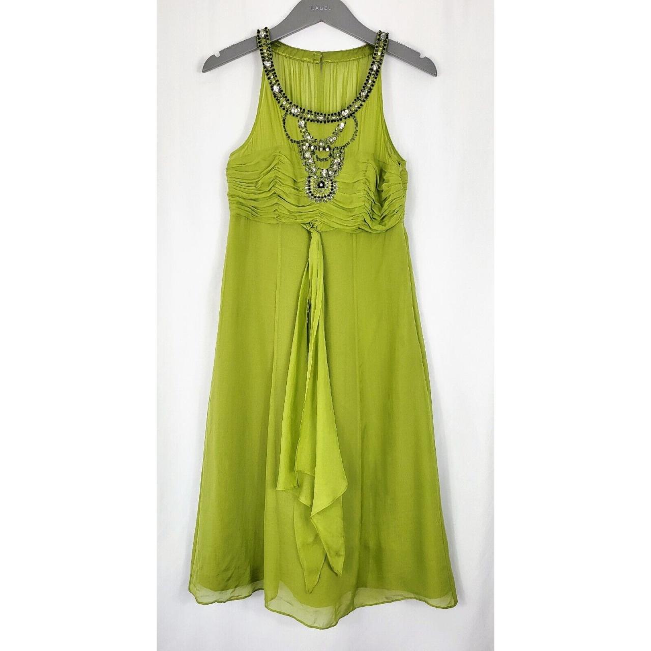 Monsoon Green Silk Embellished Dress Size 8 New With... - Depop