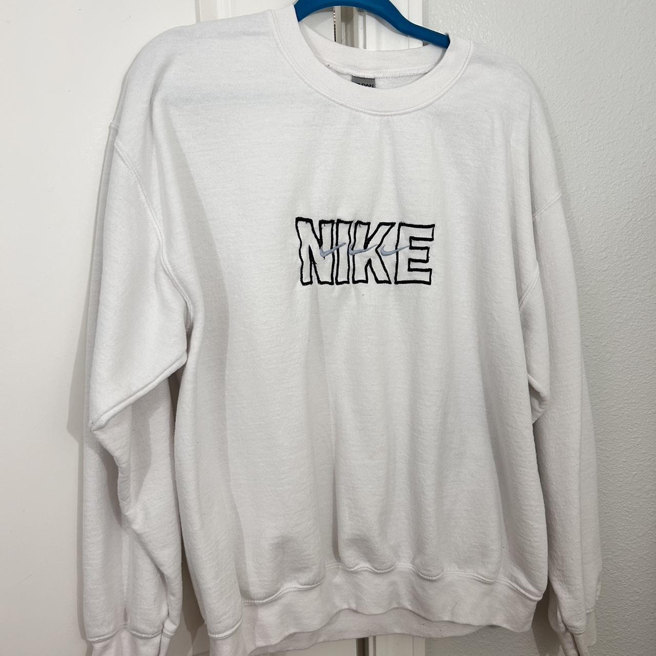 White Crewneck with Embroidered Nike Size Large Depop