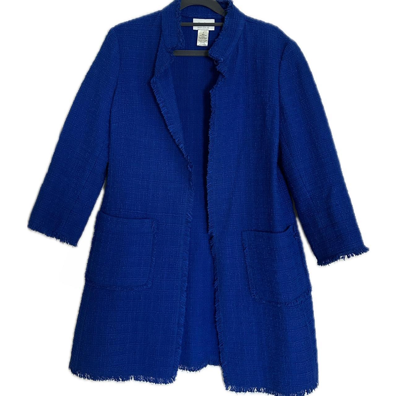 Neiman Marcus Exclusive Mix Knit Fringe Cobalt Blue... - Depop