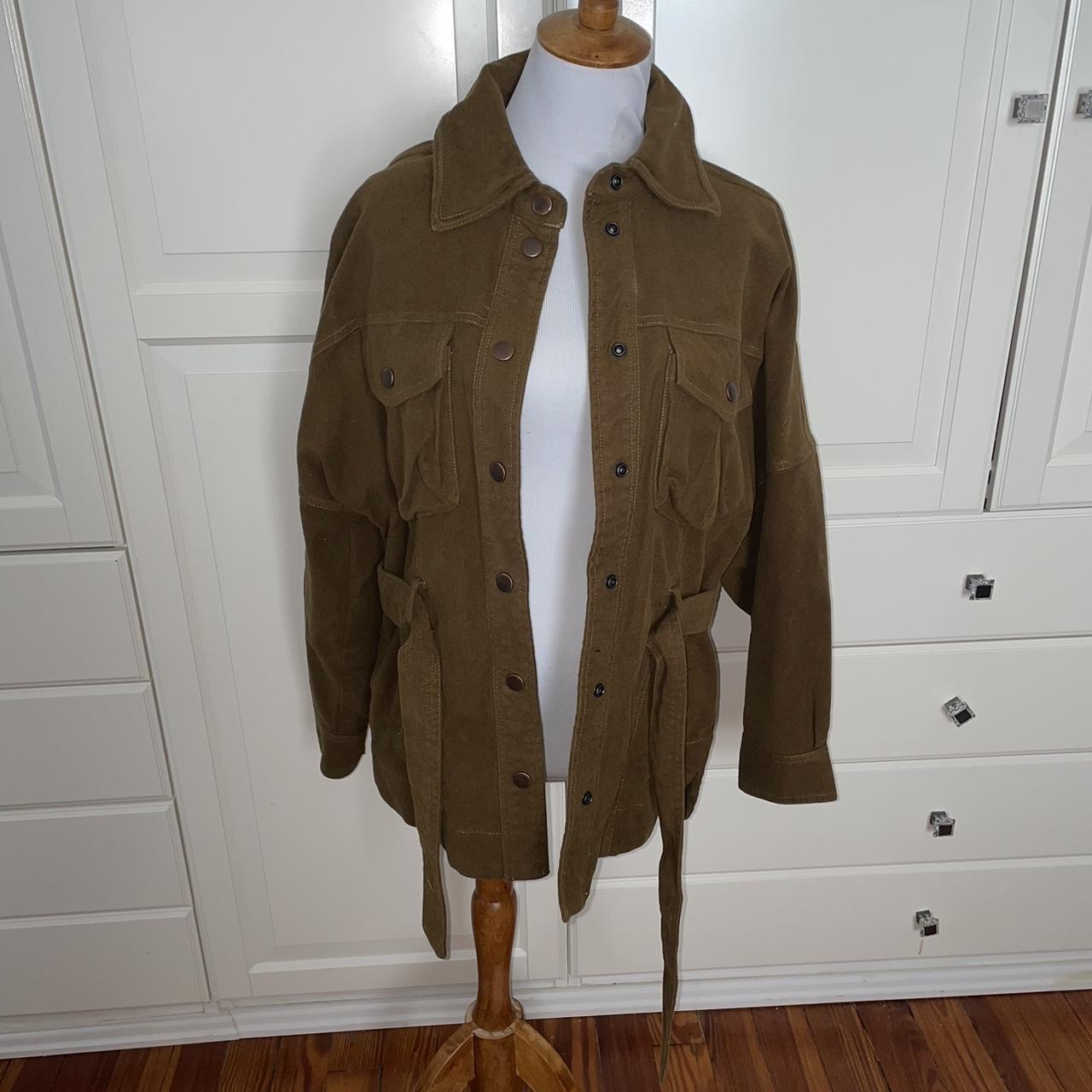 NWT Free 2024 People Clyde Belted Brown Brush Green Shacket Shirt Jacket Size XS