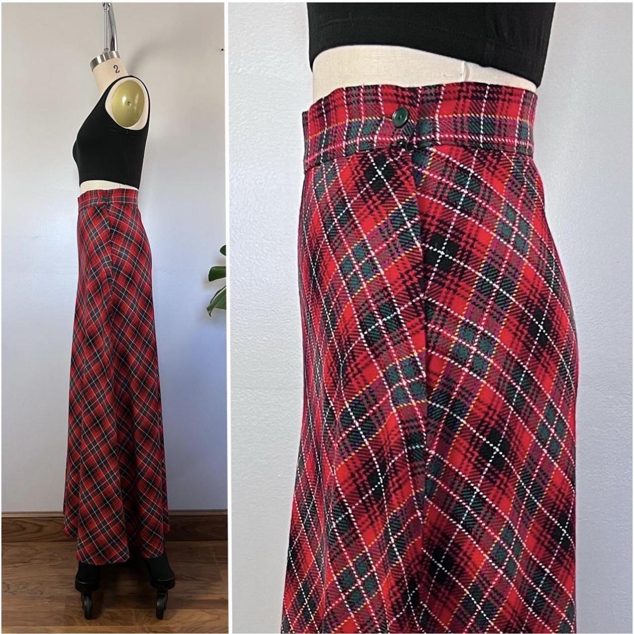 1970s Holiday Plaid Maxi Skirt in red and green. Depop