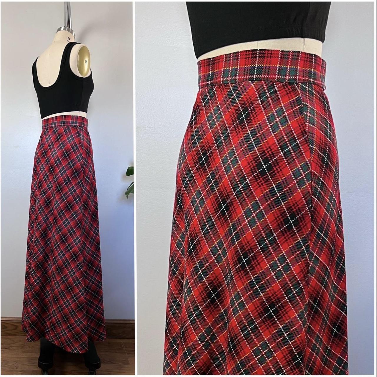 1970s Holiday Plaid Maxi Skirt in red and green. Depop