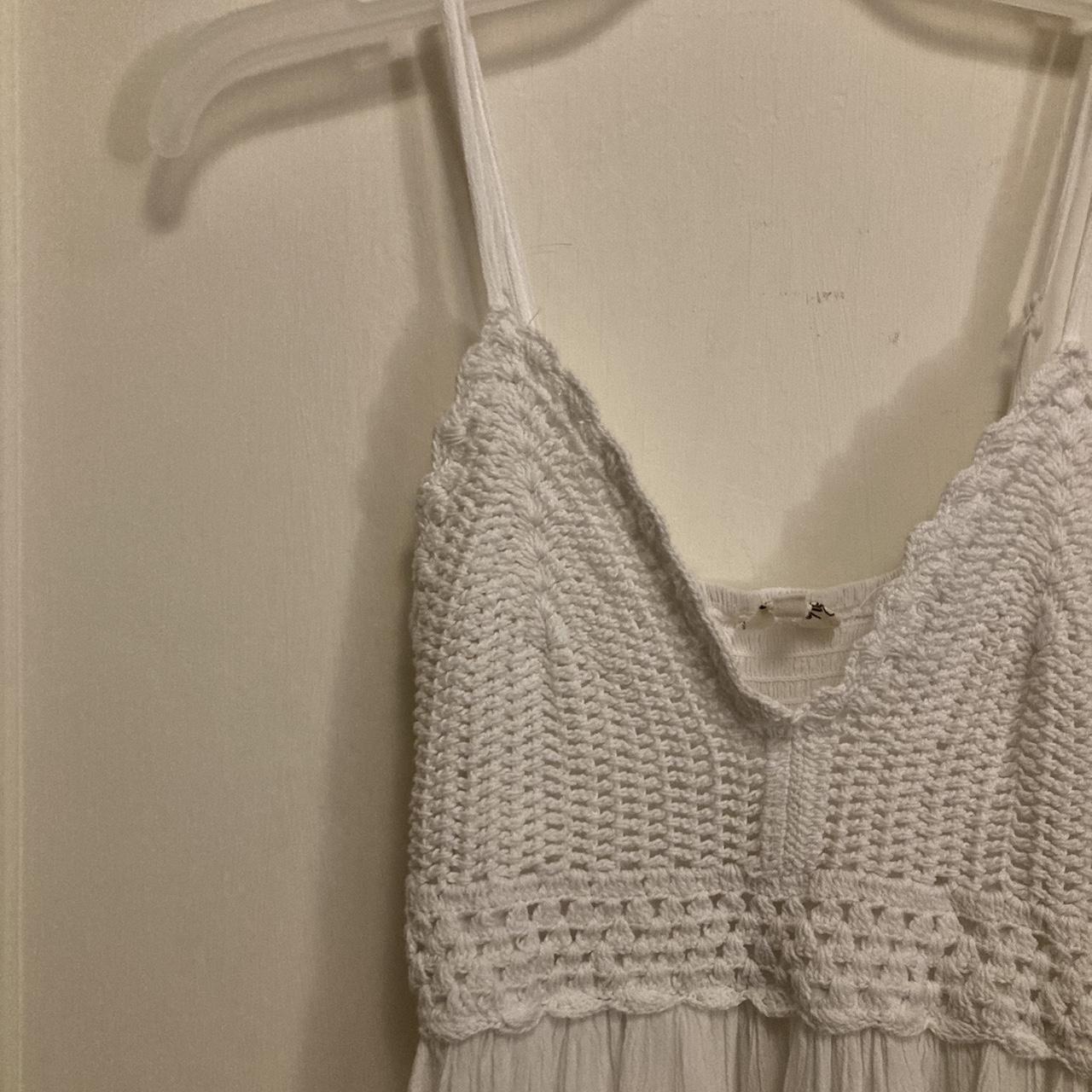 boho white crochet top maxi dress marked medium but... - Depop