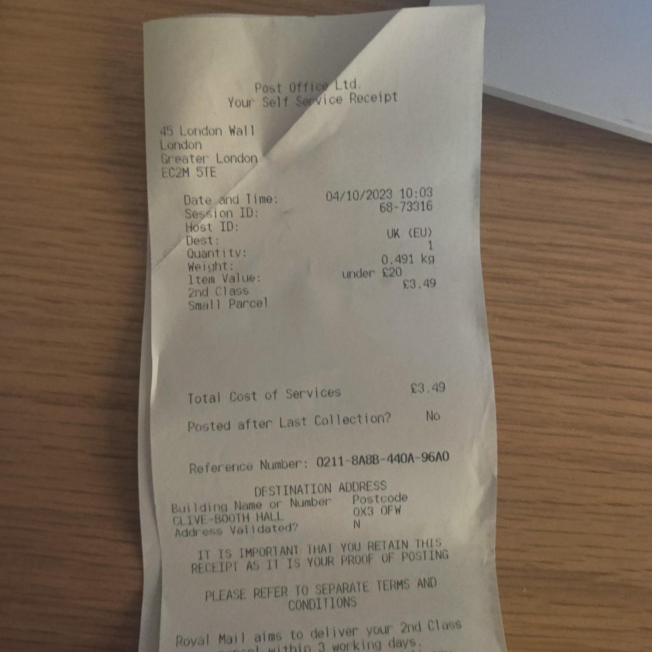 Tracking and receipt - Depop