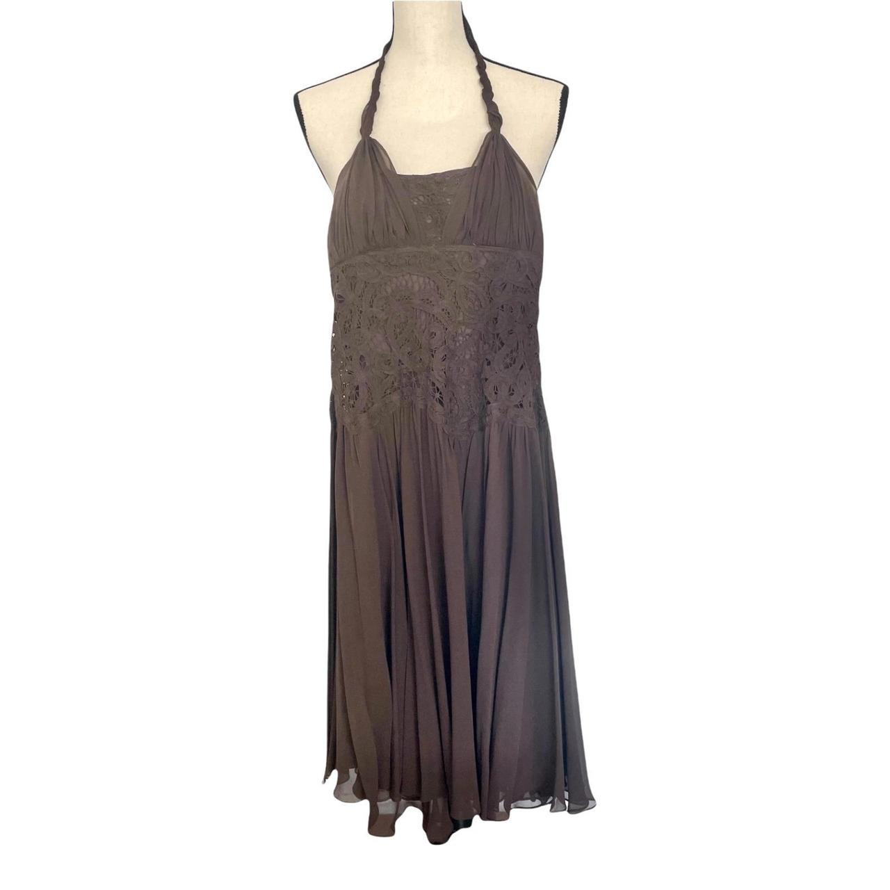 BCBGMaxAzria Womens Dress A-line Brown Silk Halter Lace Sweetheart Midi 0 New store