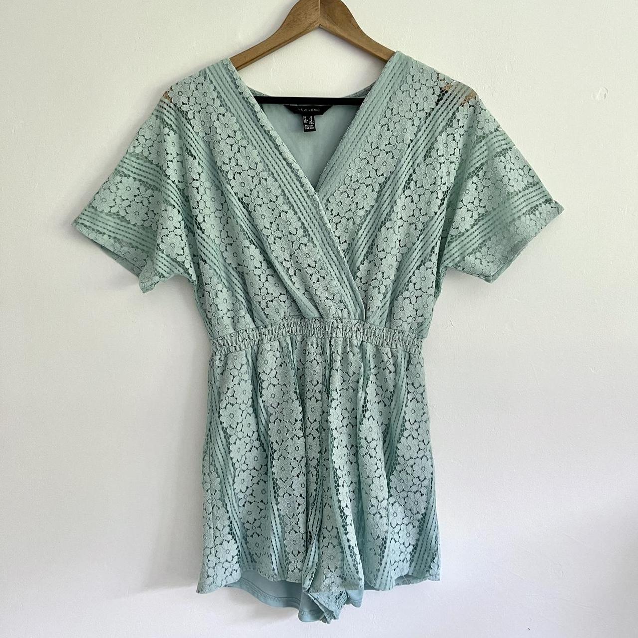 New Look broderie lace playsuit in mint green UK... Depop
