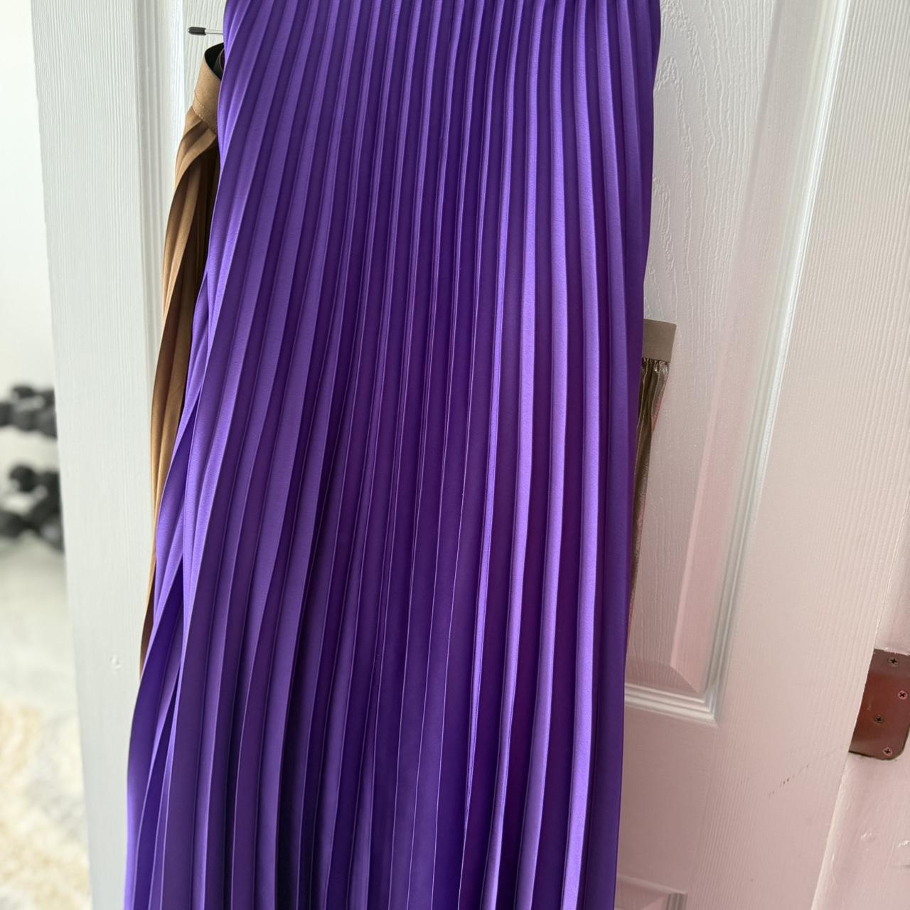 Mango Women's Skirt - Purple - L – Purple pleated midi skirt #partydress