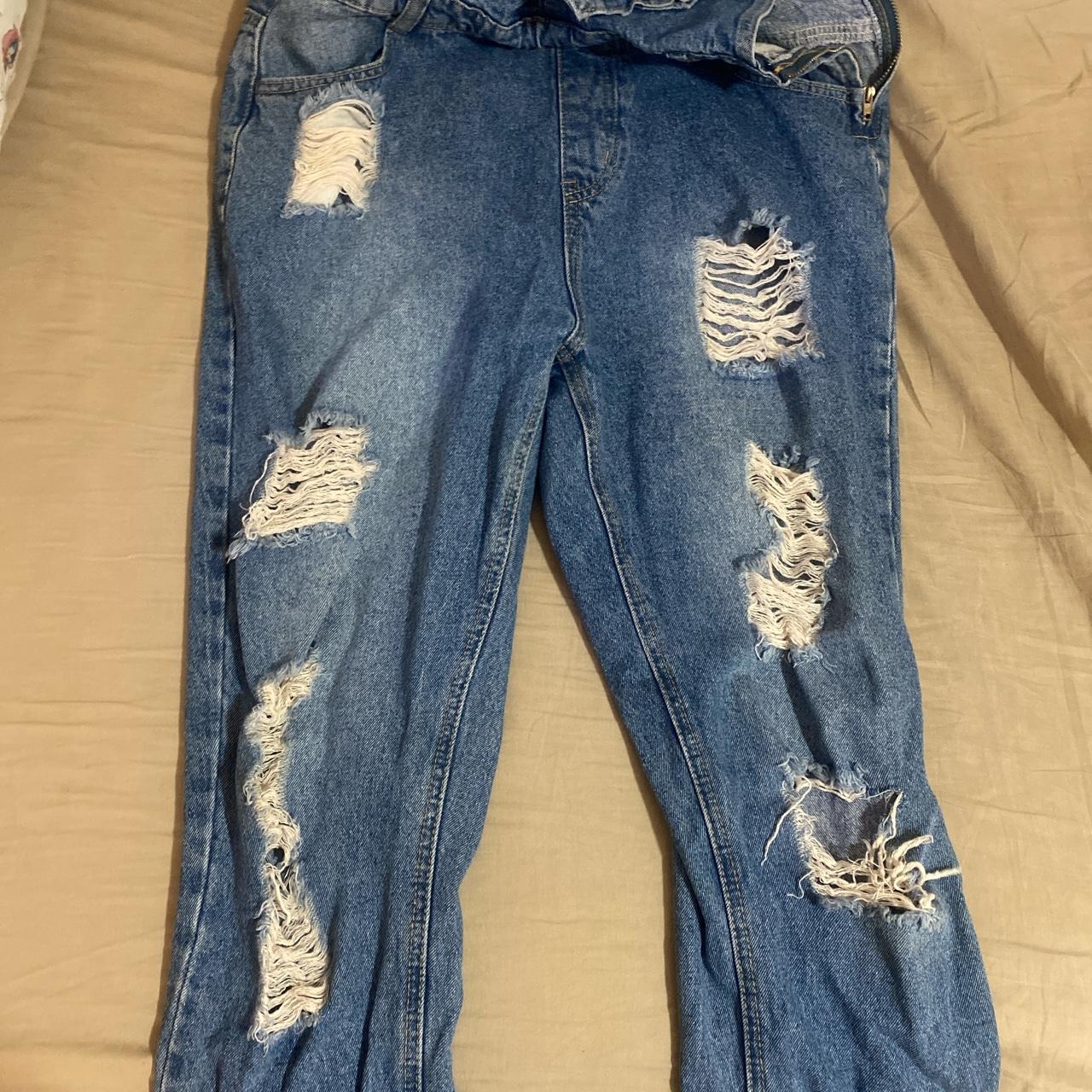 ripped jean overalls from valley girl size women’s... - Depop