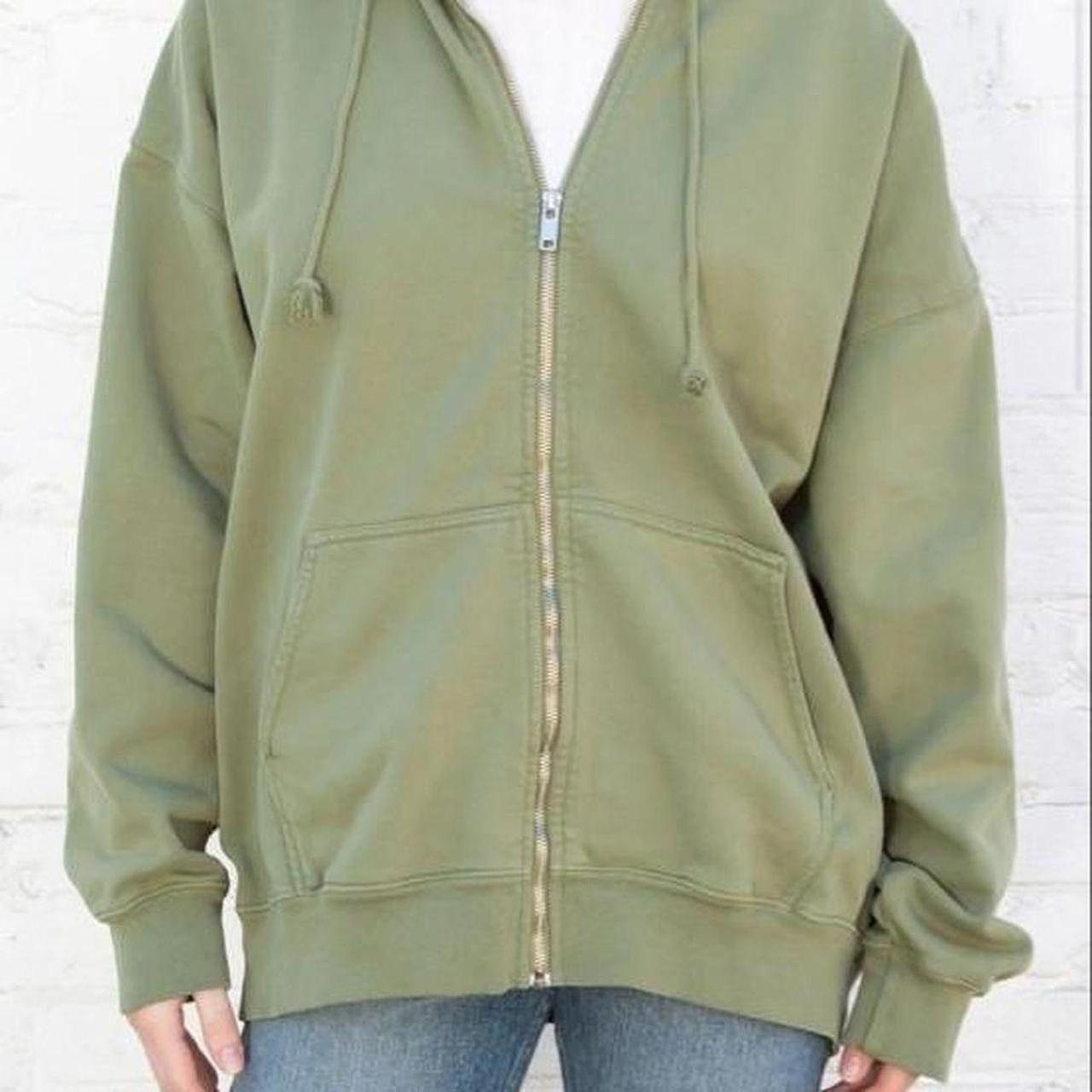 khaki green brandy melville zip up carla hoodie,