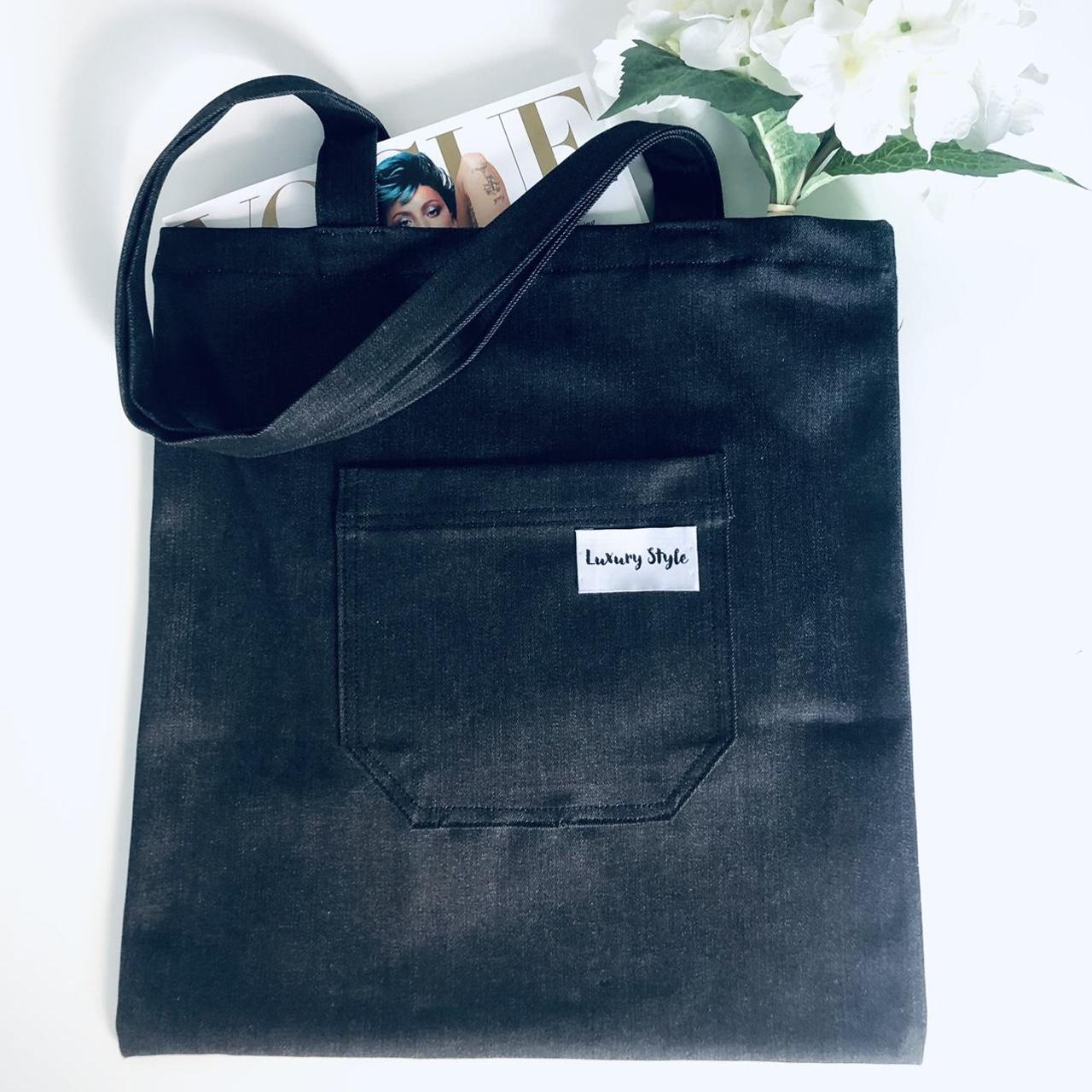 Black denim tote bag with front pocket. 36cm wide x... Depop