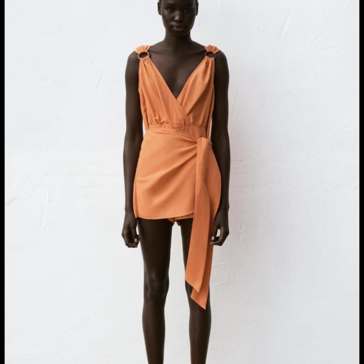 Zara orange linen wrap dress/skort, size L. Worn... - Depop