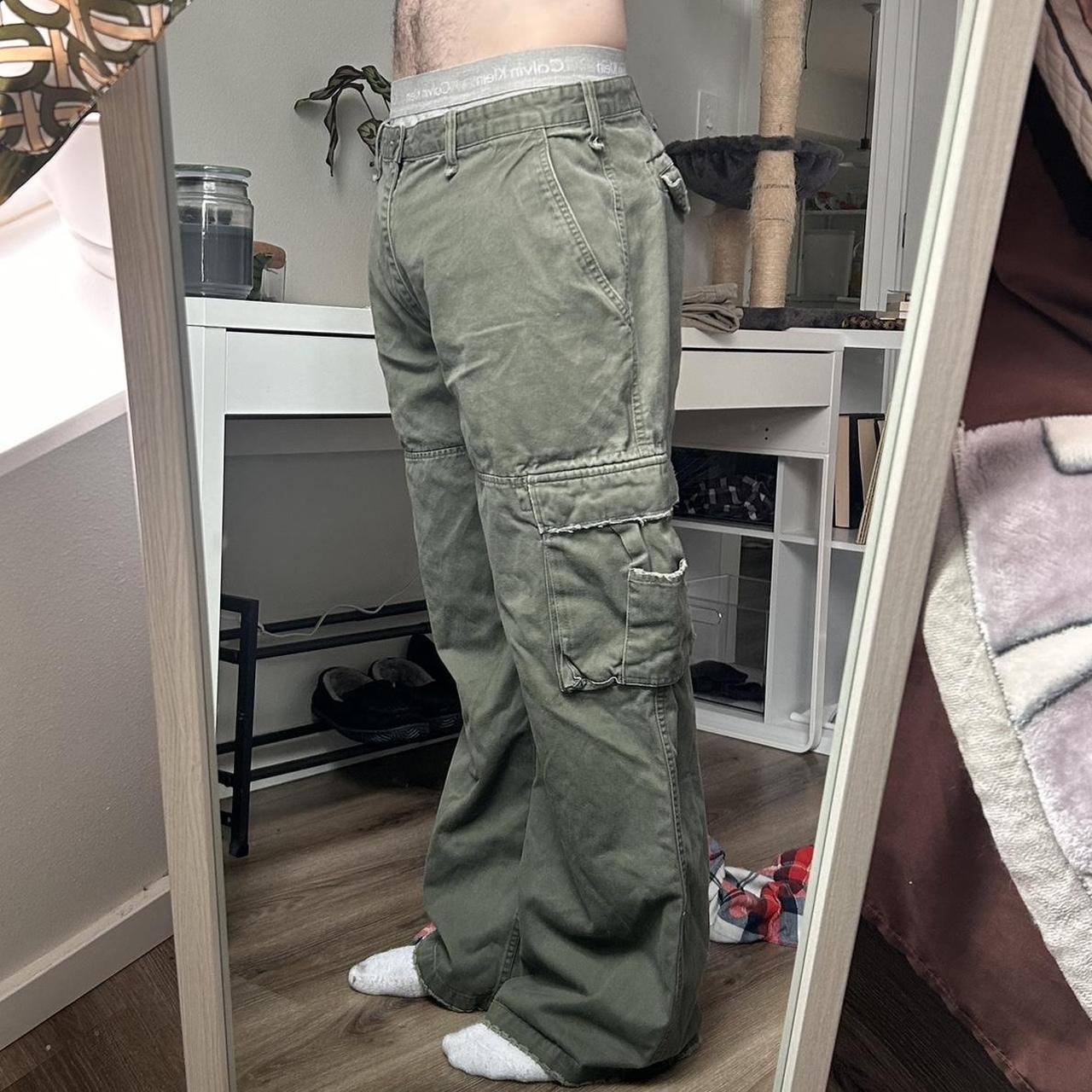 Heavy baggy green cargo pants w/frayed edges skater... Depop