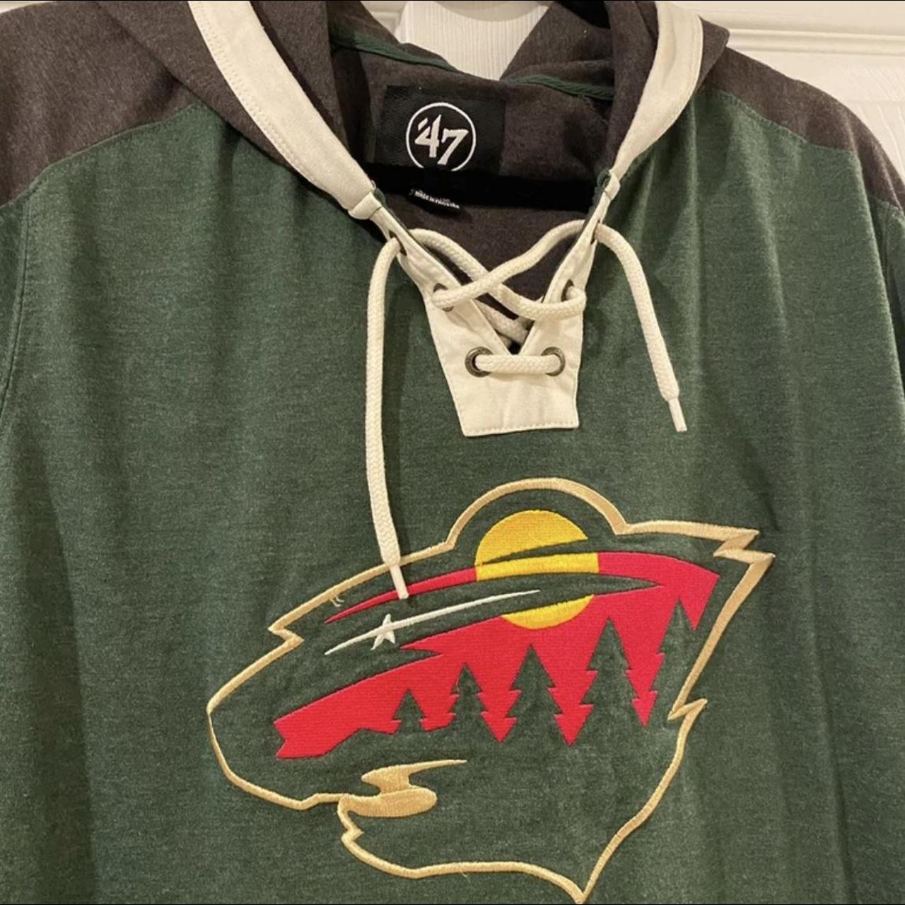 NHL MN Wild Hockey Lace Up Hoodie Size Small Chest - Depop