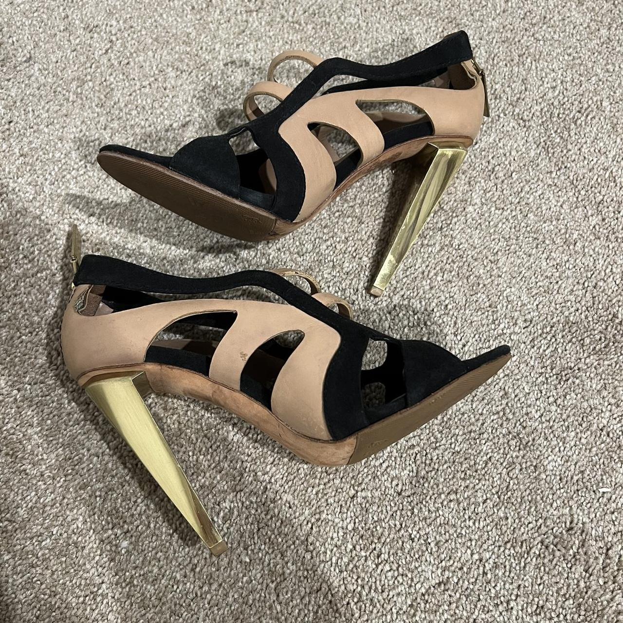 L.A.M.B. Suede Leather Black Nude Heels Size