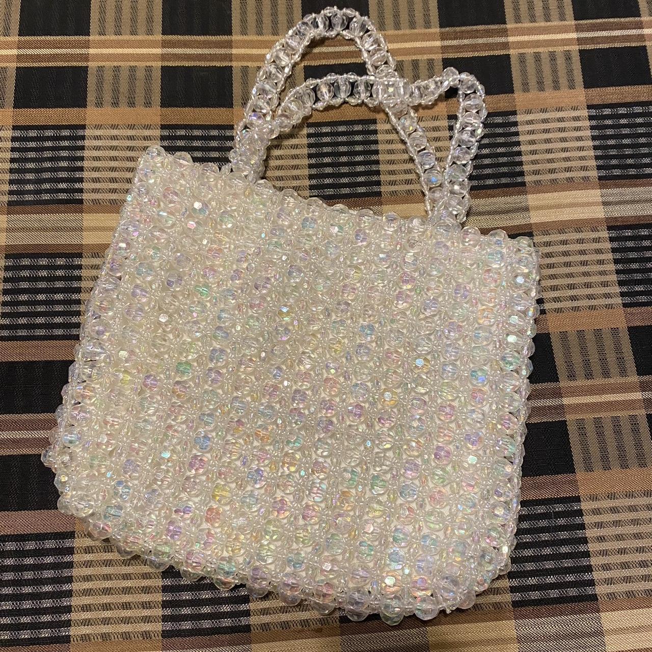 Vintage Beaded Evening Bag, Gold & Clear Iridescent Beads, Gold