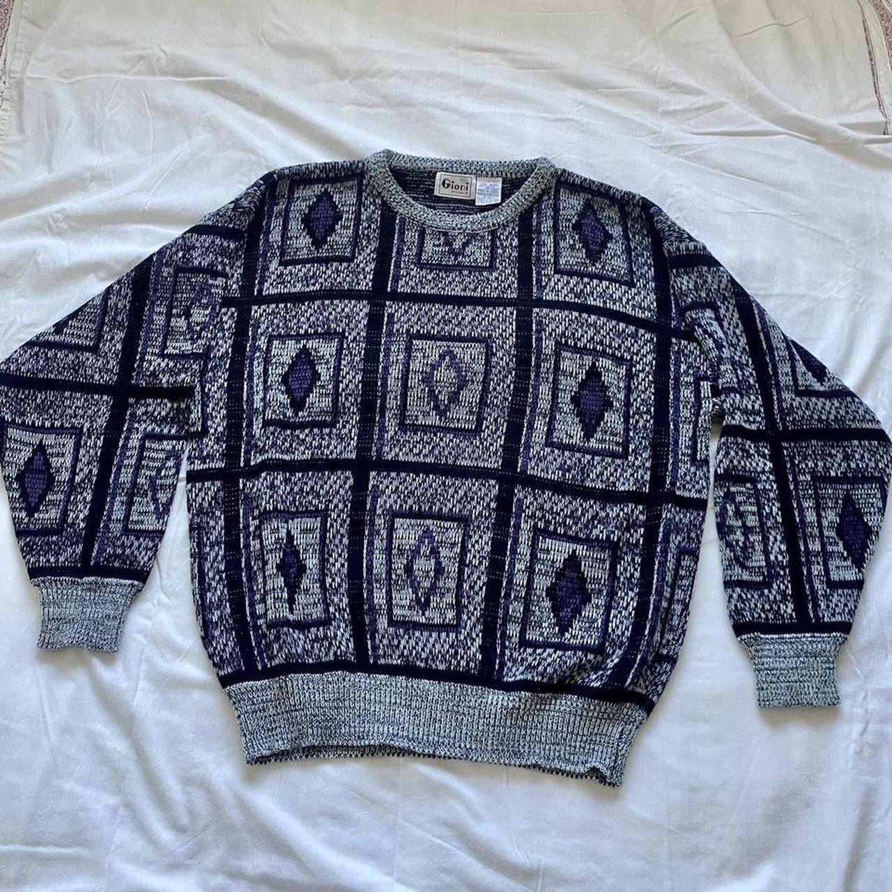 Vintage 90s Dark Green, Blue & Purple Knit Sweater - Striped