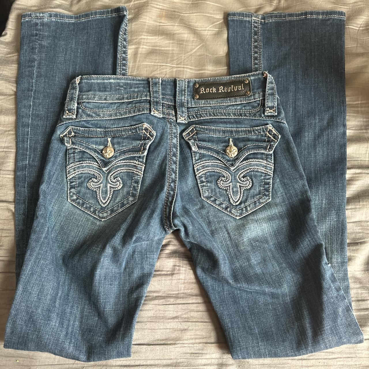 y2k low rise bootcut rock revival jeans - Depop