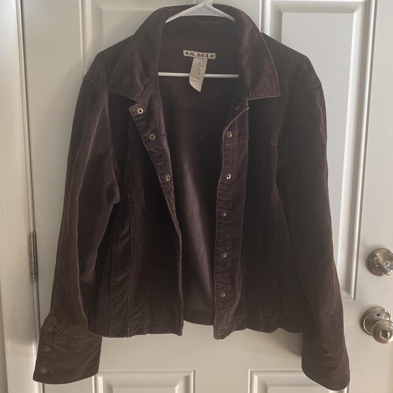 brown corduroy snap closure jacket size xl, fits... - Depop