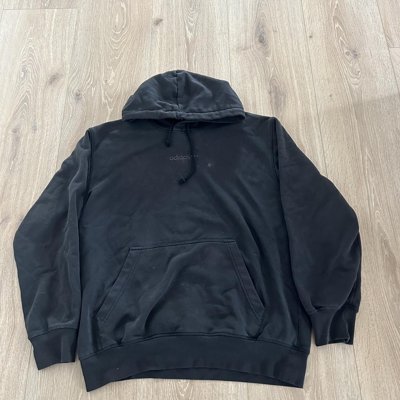 Adidas black hoodie aged look Black embroidered... - Depop