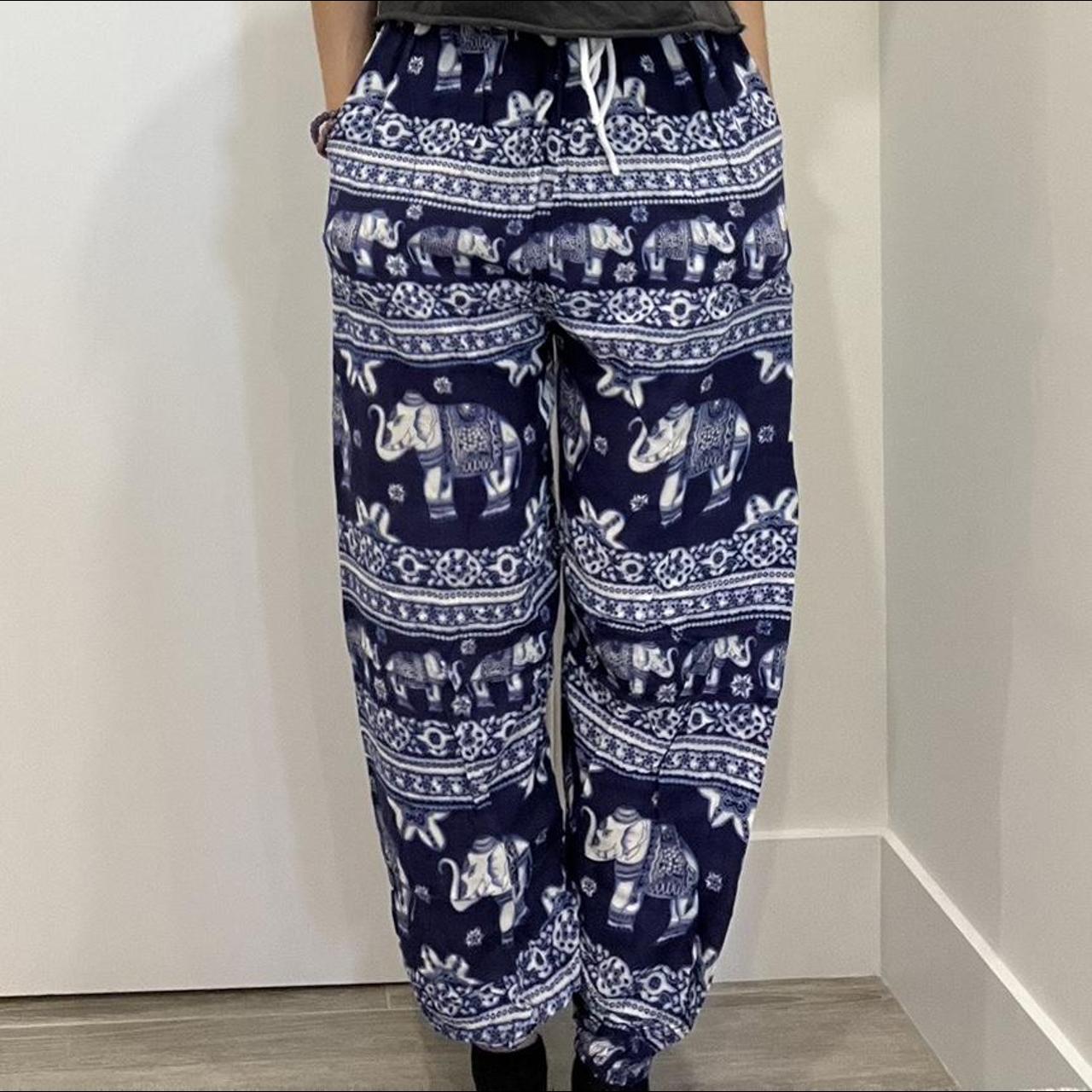 Women's Blue and White Trousers | Depop