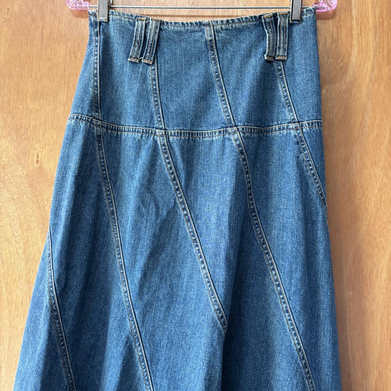 Denim maxi skirt Old H&M denim skirt with stitch... - Depop