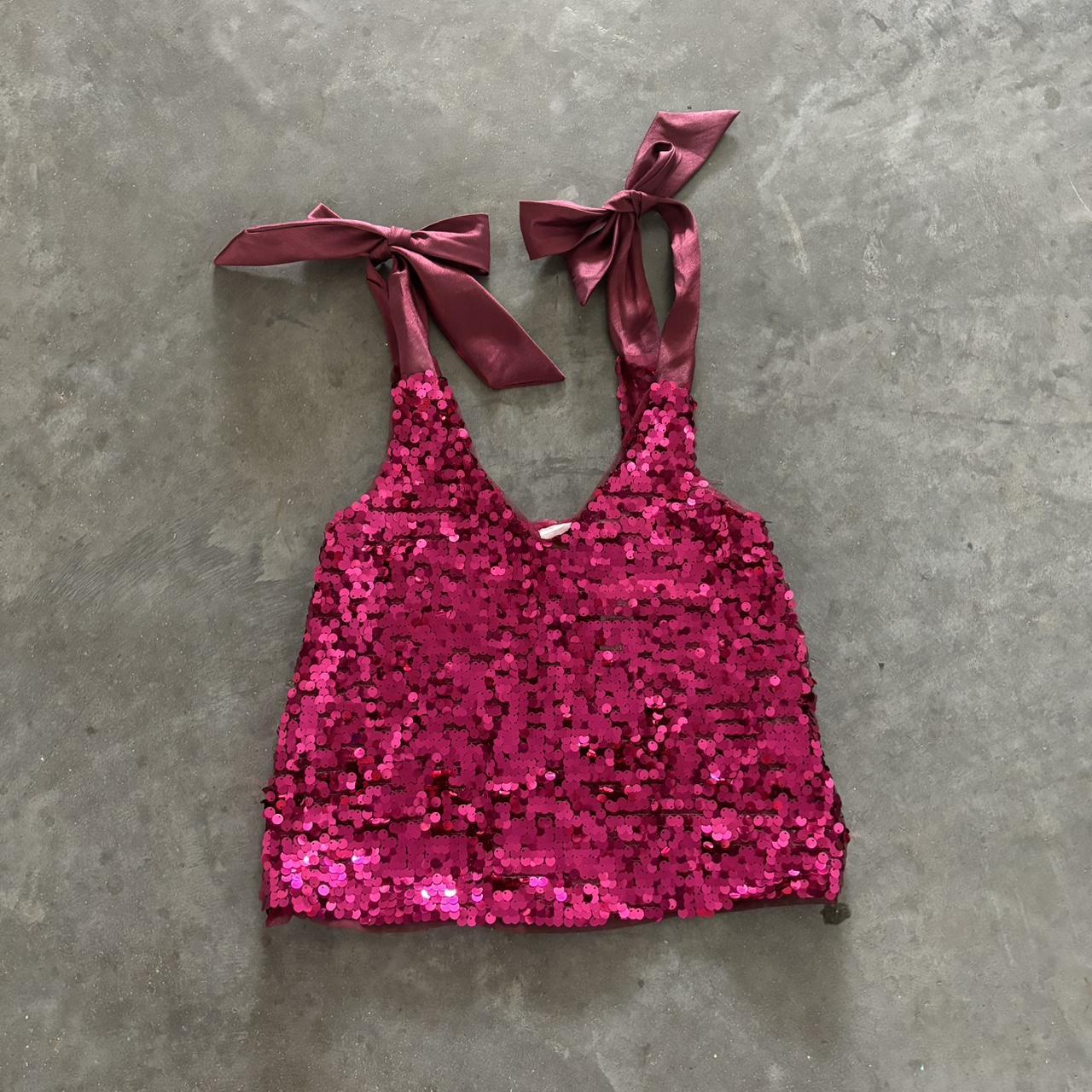 Anthropologie Maeve Pink Sequin Tie Strap sale Tank Top - Medium NEW