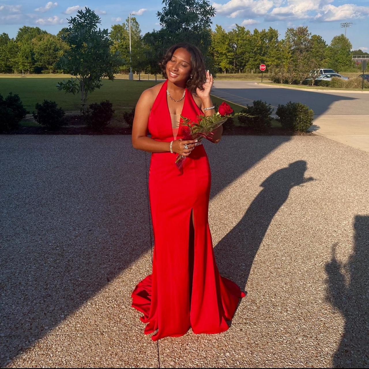 Jovani Halter Red Prom Dress Size 8 Worn Once Depop