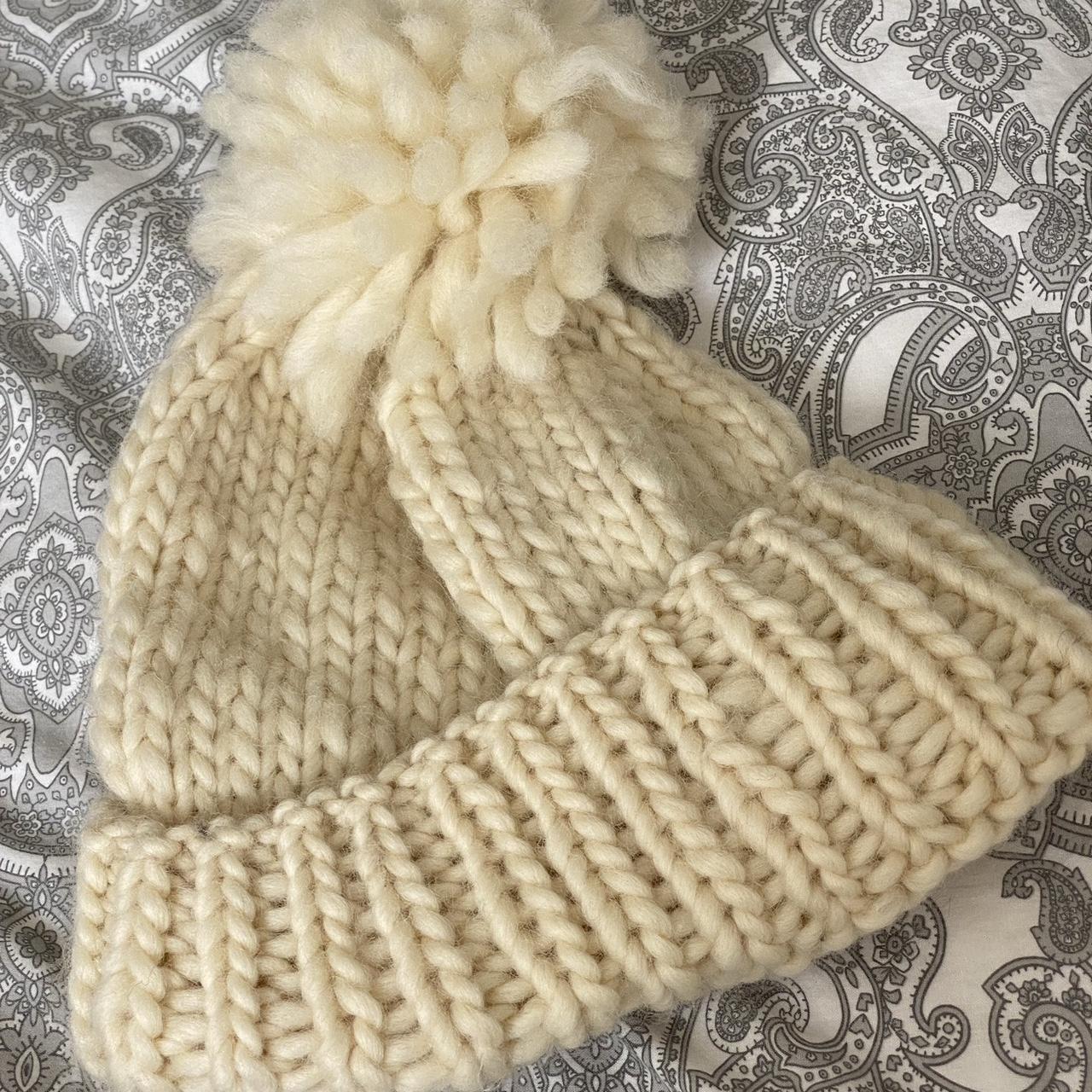 Super soft cream hat Cute bobble at the top Hardly... - Depop