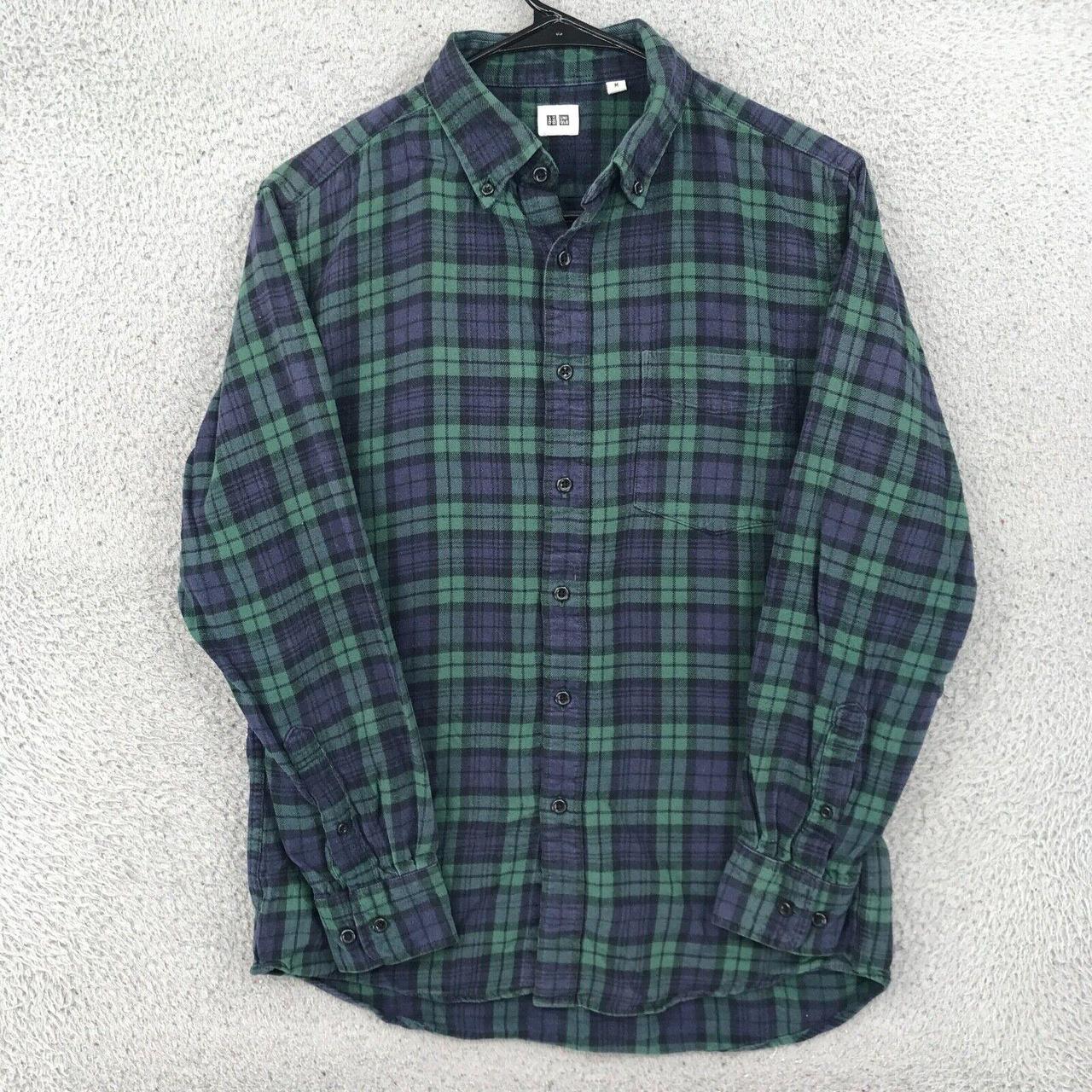 Uniqlo Flannel Shirt Adult Medium Green Plaid Long... - Depop