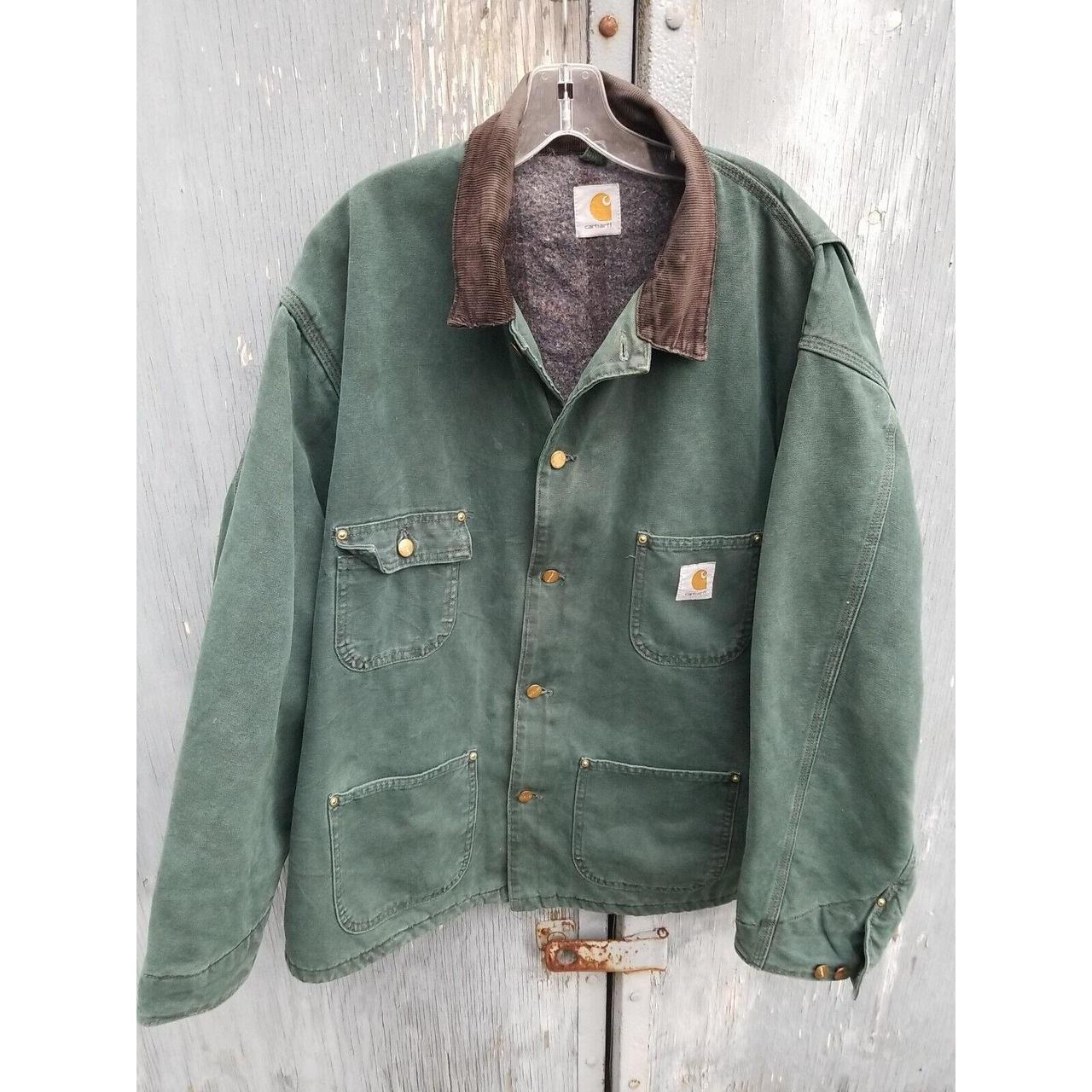 Vtg Carhartt Mens Chore Coat Green Lined Work Jacket... - Depop